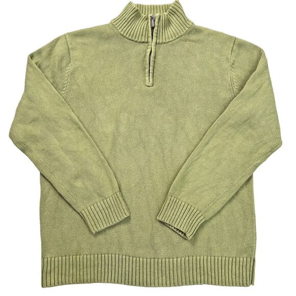 L.L. Bean Sweater Size Large Mens Green Cotton Quarter-Zip Pullover - Picture 1 of 7